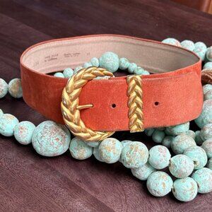 Vintage Anne Klein for Caldron Leather Belt with Gold Leaf Buckle